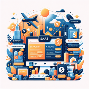 Business executive analyzing custom e-commerce versus SaaS platform costs and ROI on financial charts