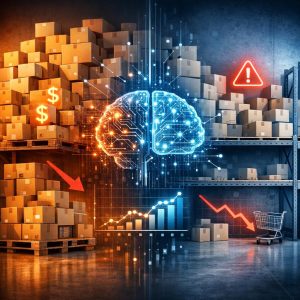 AI-powered inventory forecasting dashboard showing real-time stock optimization and demand predictions for business operations
