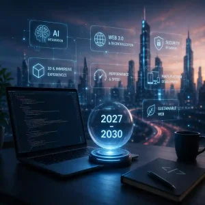 Futuristic web development technologies and AI automation tools for business digital transformation